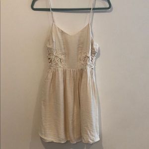 Cream straps dress with floral crochet detail